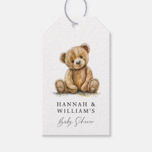 Einfache Aquarellteddy-Bärendusche Geschenkanhänger