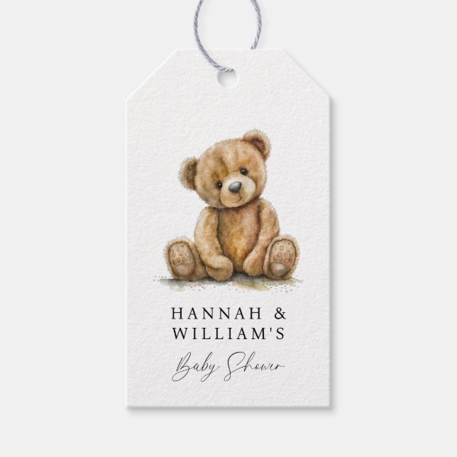 Einfache Aquarellteddy-Bärendusche Geschenkanhänger (Vorderseite)