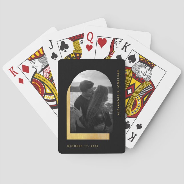 Einfache Arche | Modernes Schwarz und Gold mit Fot Spielkarten (Rückseite)