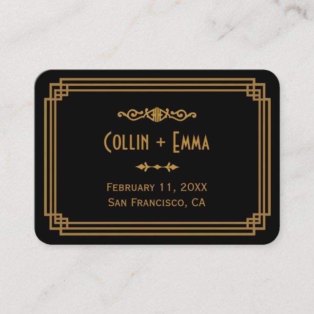 Einfache Art Deco Black Wedding Platzkarten (Vorderseite)