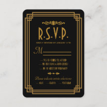 Einfache Art Deco Black Wedding Response Cards