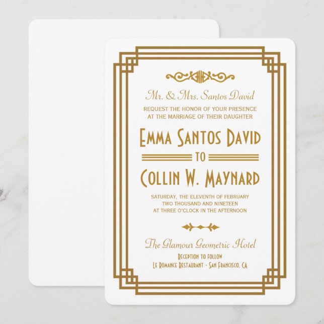 Einfache Art Deco Einladungen für Hochzeiten (Vorne/Hinten)