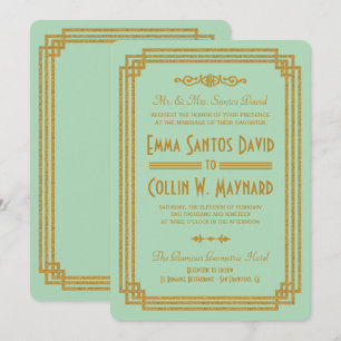 Einfache Art Deco Mint Wedding Einladungen
