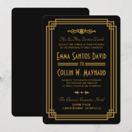 Einfache Art Deco Schwarze Hochzeiten Einladungen