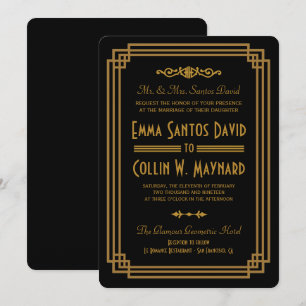 Einfache Art Deco Schwarze Hochzeiten Einladungen