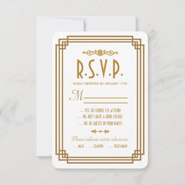 Einfache Art Deco White Wedding RSVP Response Card (Vorderseite)