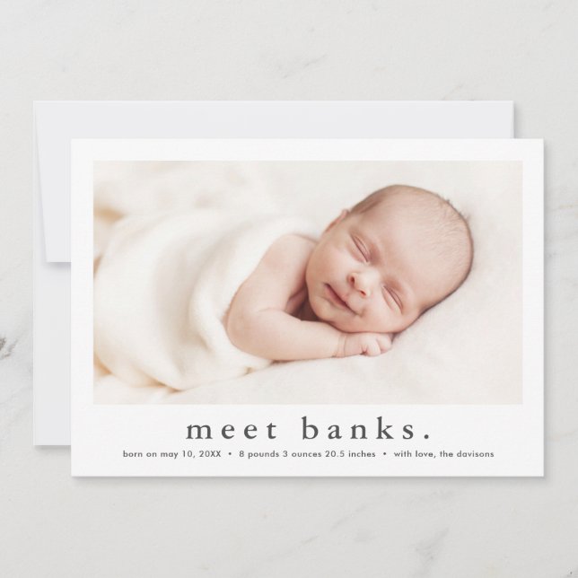 Einfache Art Modernes Baby Foto Geburt Ankündigung (Vorderseite)