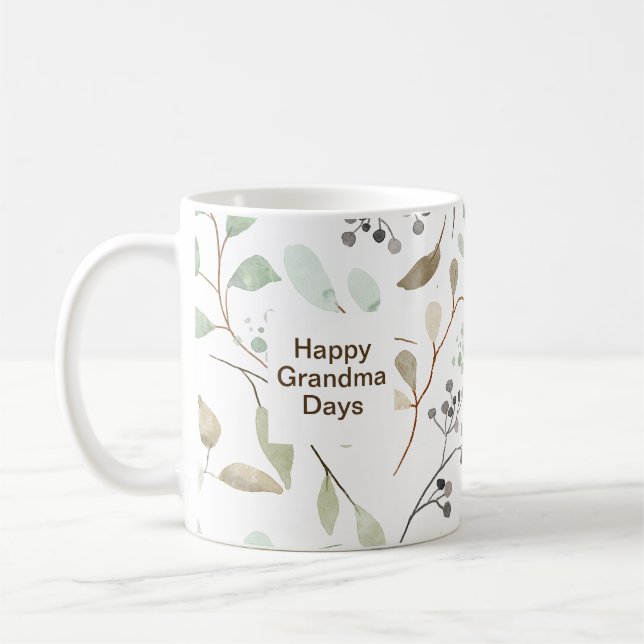 Einfache ästhetische Leaf Muster Happy Oma Day Kaffeetasse (Links)