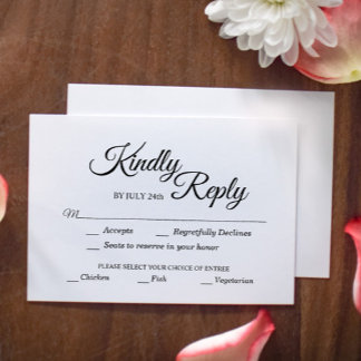 Einfache Auswahl an kalligraphischen Gerichten in  RSVP Karte