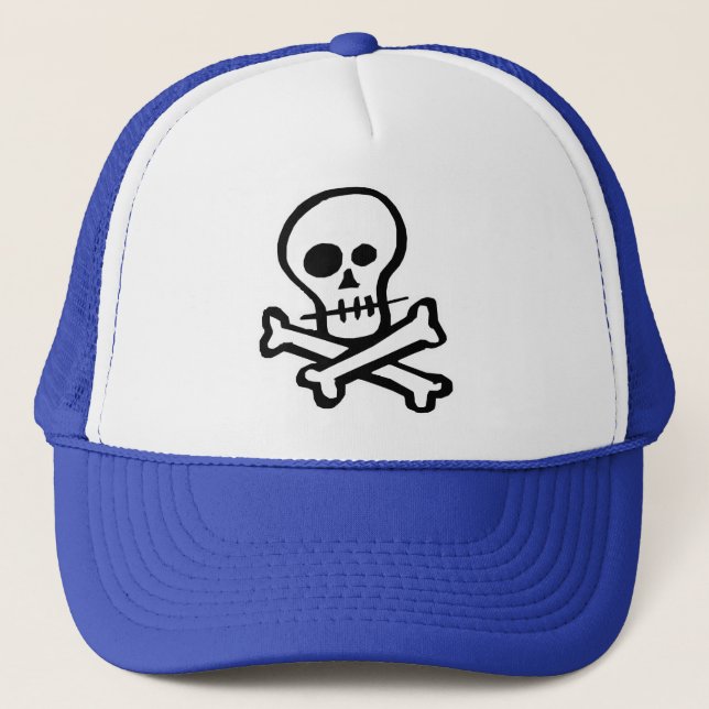 Einfache B&W Skull & Crossbones Truckerkappe (Vorderseite)
