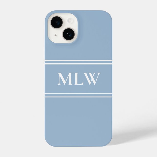 Einfache Baby Blau und Weiß Mit Monogramm iPhone 14 Hülle (Rückseite)
