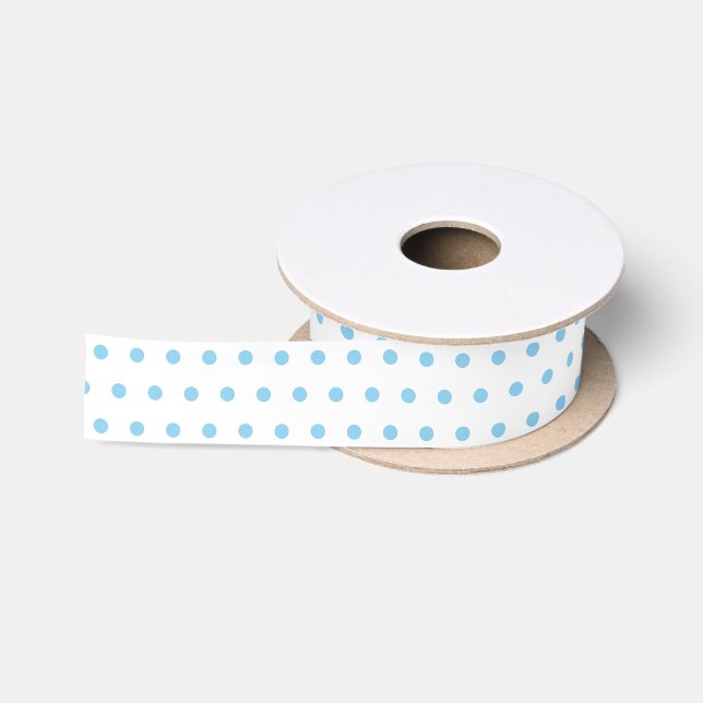 Einfache Baby Blue Punkte Muster auf Weiß Satinband (Spule)