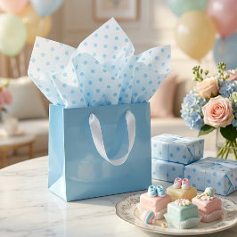 Einfache Baby Blue Punkte Muster auf Weiß Seidenpapier