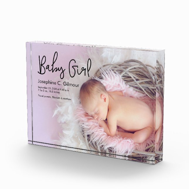 Einfache Baby Girl-Ankündigung Modernes Skript Fotoblock (Rechts)