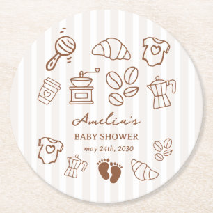 Einfache Baby-Is-Brewing-Doodle-Kaffee-Baby-Party Runder Pappuntersetzer