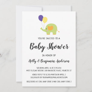 Einfache Baby Shower-Elefanten mit Ballons Einladung