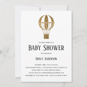 Einfache Baby Shower Gold Glitter Heißluftballon Einladung
