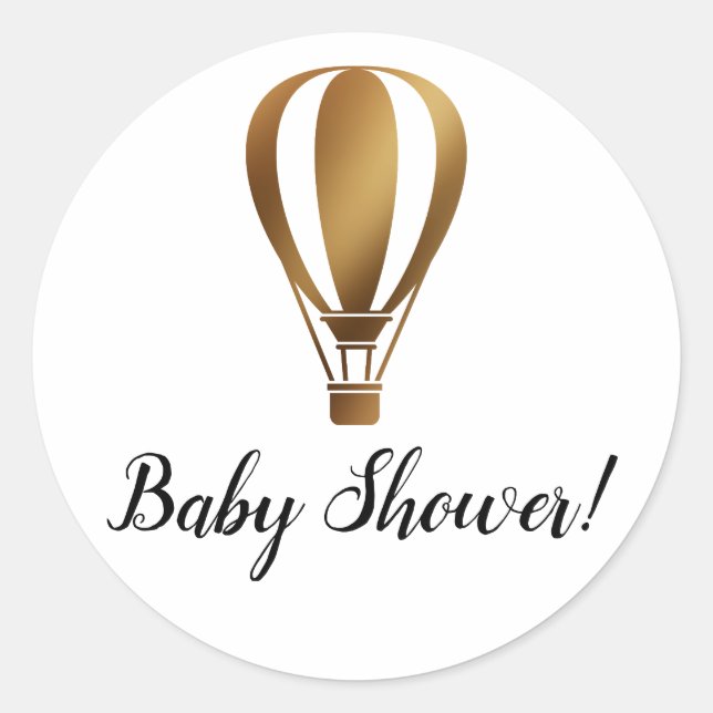 Einfache Babydusche mit glattem Gold Hot Air Ballo Runder Aufkleber (Vorderseite)