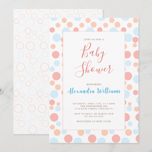 Einfache Babydusche Personalisierte Farbtupfer Einladung (Vorne/Hinten)