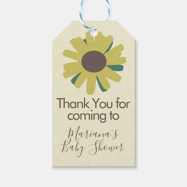 Einfache Babydusche Sonnenblumen Grünpflanzen Geschenkanhänger (Vorderseite)