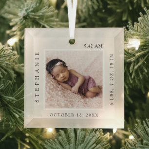 Einfache Babyname und Geburtsstaten Foto Keepake Ornament Aus Glas