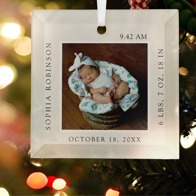 Einfache Babyname und Geburtsstaten Foto Keepake Ornament Aus Glas (Von Creator hochgeladen)