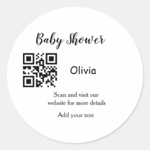 Einfache Babyshower-Website Barcode QR Name hinzuf Runder Aufkleber