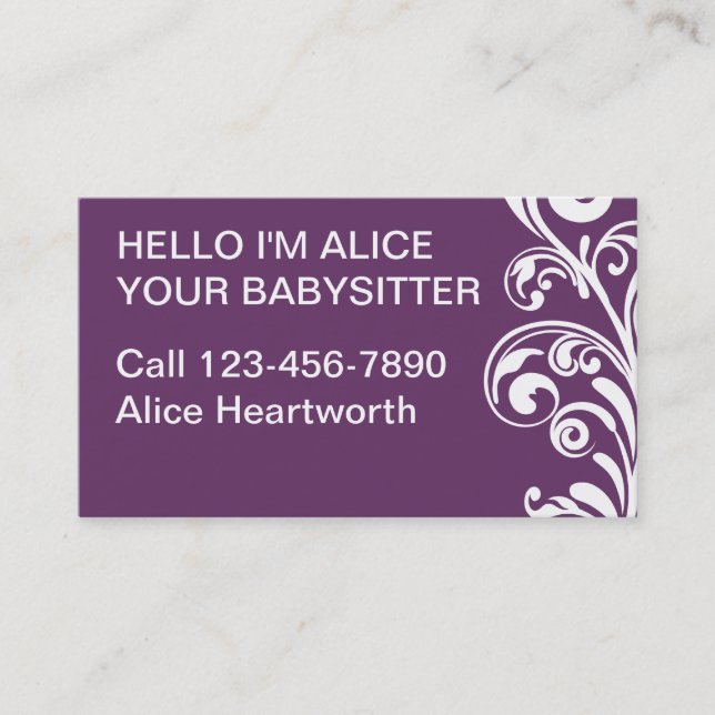 Einfache Babysitting Visitenkarten Visitenkarte (Vorderseite)