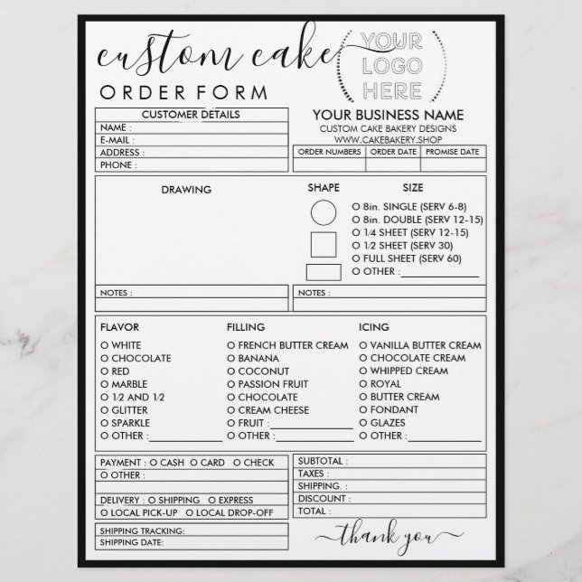 Einfache Bakkenkuchen-Bestellformular für Schwarze Flyer (Vorne)