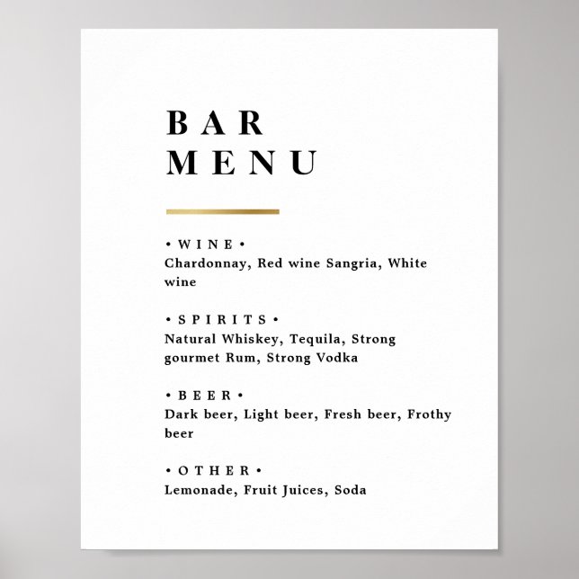 Einfache Bar für Hochzeitsfeiern in Schwarz-Weiß Poster (Vorne)
