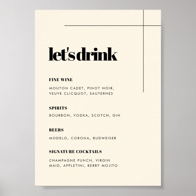 Einfache Bar mit elegantem und schicken Hochzeitsm Poster (Vorne)