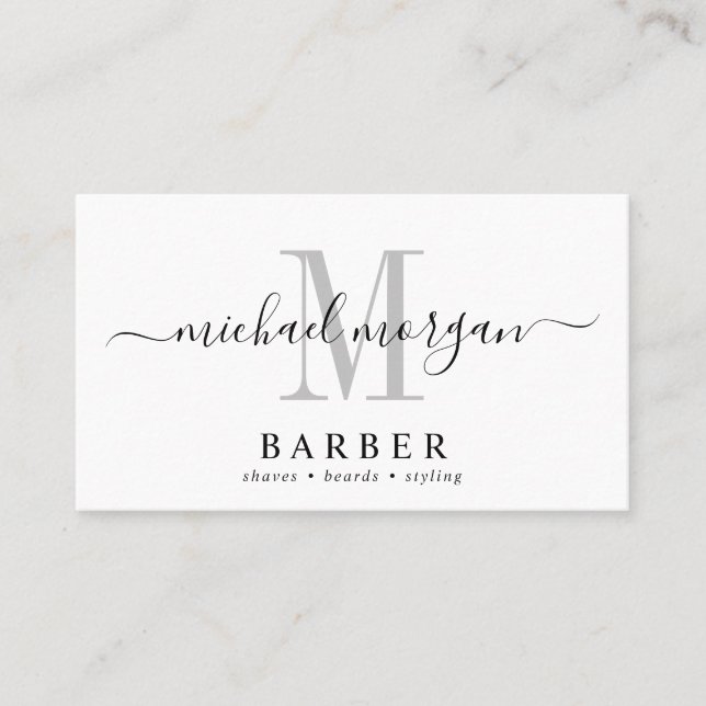 Einfache Barber Hair Stylist Modernes Skriptgeschä Visitenkarte (Vorderseite)