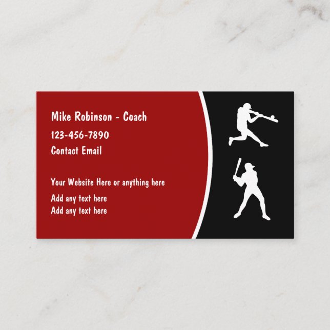 Einfache Baseball Coach Business Cards Visitenkarte (Vorderseite)