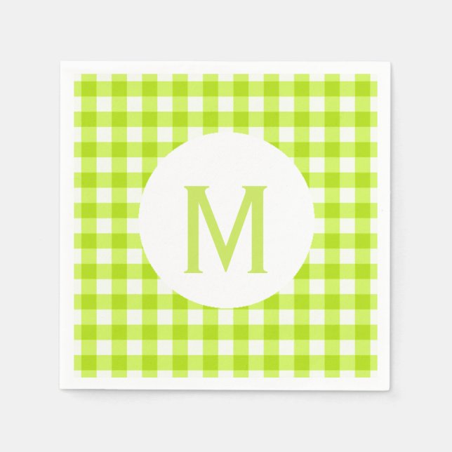 Einfache Basic Lime Green Gingham Monogram Serviette (Vorderseite)