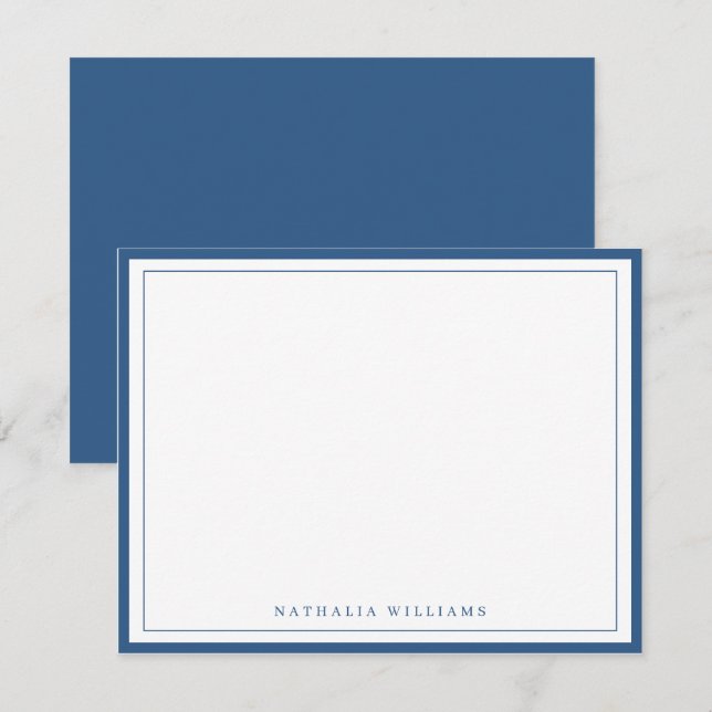 Einfache Basis Navy Blue Border Stationierung Mitteilungskarte (Vorne/Hinten)