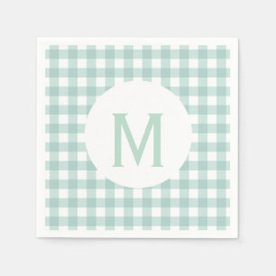 Einfache Basissage Green Gingham Monogram Serviette