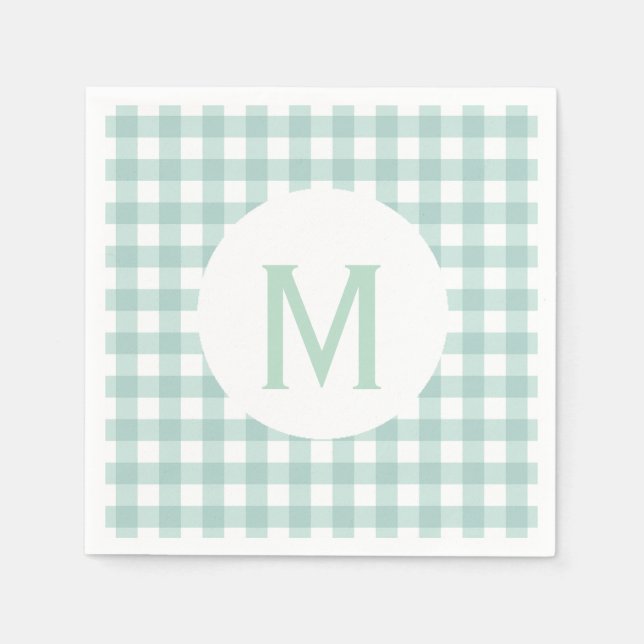 Einfache Basissage Green Gingham Monogram Serviette (Vorderseite)