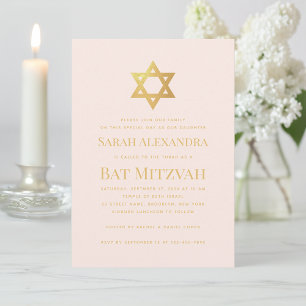Einfache Bat-Mizwa in Rosa und Faux-Gold mit David Einladung