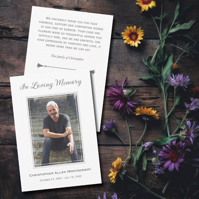 Einfache Beerdigung Foto Beileid Memorial Mitteilungskarte (Simple photo funeral flat thank you notes with your message and a poem on the back)