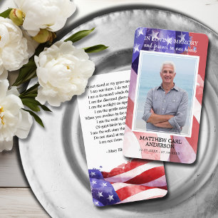 Einfache Beerdigung-Gedenkkarte Foto US-Flaggenkar Visitenkarte