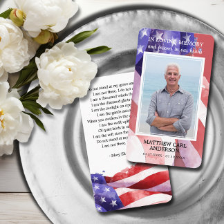 Einfache Beerdigung-Gedenkkarte Foto US-Flaggenkar Visitenkarte