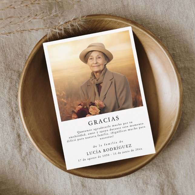 Einfache Beerdigung Gracias Spanisches Foto Dankeskarte (Von Creator hochgeladen)