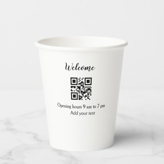 Einfache Begrüßungsöffnung Barcode QR Name hinzufü Pappbecher (Vorderseite)