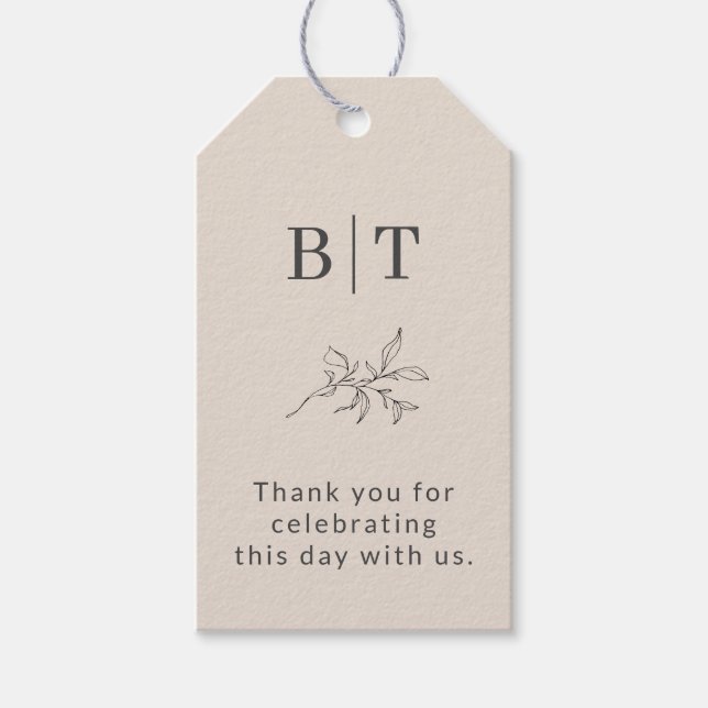 Einfache Beige Bride und Groom Initialen Vielen Da Geschenkanhänger (Vorderseite)