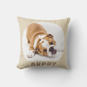 Einfache Beige Hund Welpenname und Foto Kissen