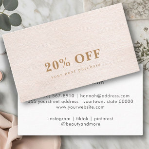 Einfache Beige Moderne Minimalistische Discount-Ka Visitenkarte