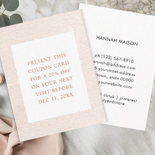 Einfache Beige Moderne Minimalistische Discount-Ka Visitenkarte