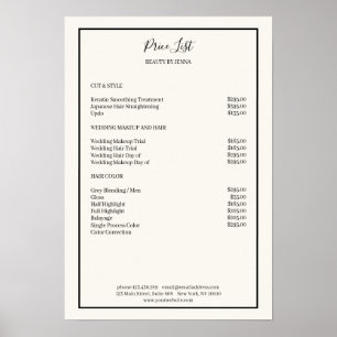 Einfache beige schwarze Preisliste Poster