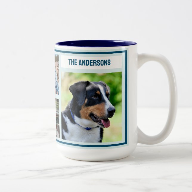Einfache benutzerdefinierte Familie 4 Foto Collage Zweifarbige Tasse (Rechts)