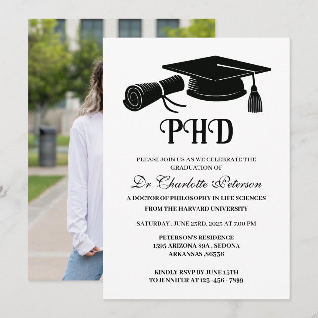 Einfache benutzerdefinierte Foto PHD Doctoral Absc Einladung (Vorne/Hinten)